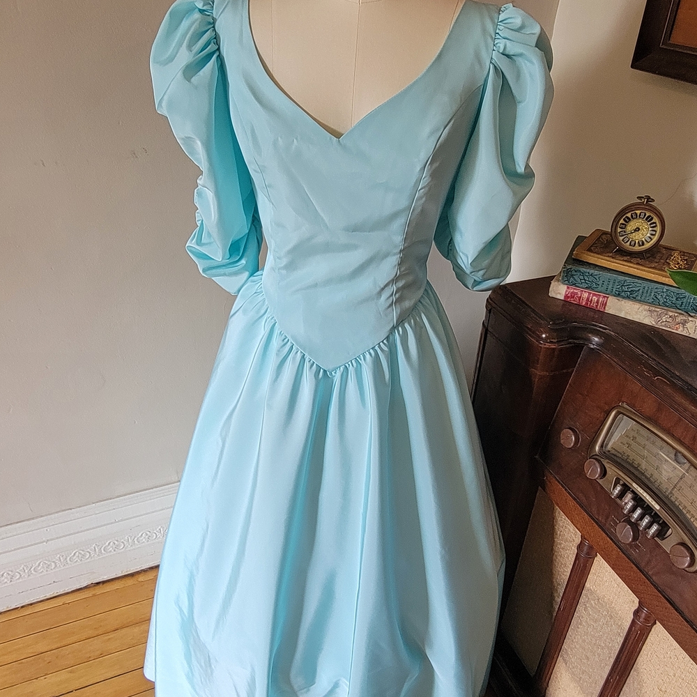 Vintage 80s Seafoam Mint Green Prom Dress Ariel Little Mermaid Princess M L - Picture 3 of 7